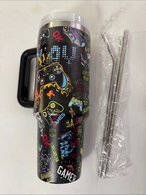 Gamer Graphic Travel Tumbler with Straw